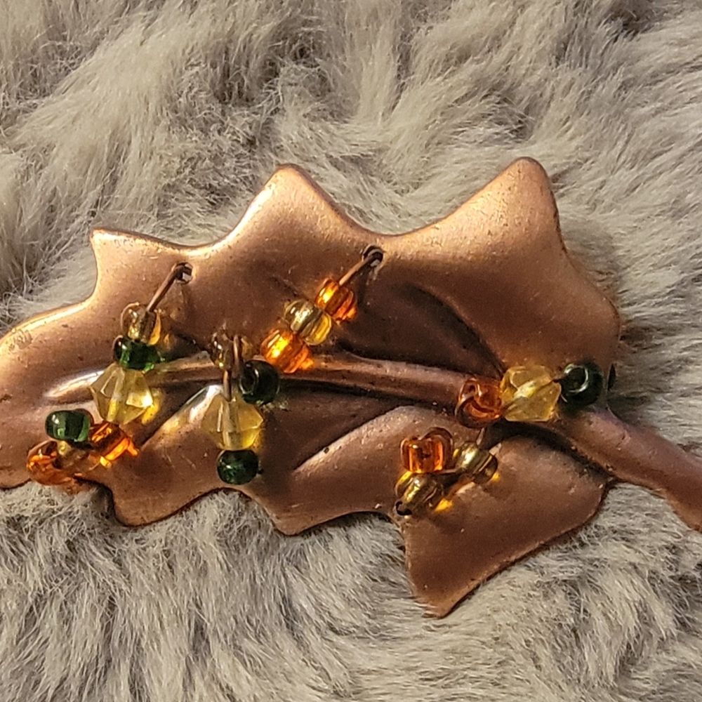Leaf Brooch with Beaded Accents